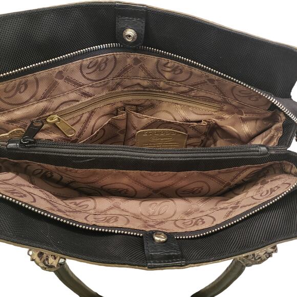 Womens Brighton Handbag Faux Python Trim Shoulder Bag Black Snakeskin Purse - Picture 7 of 16